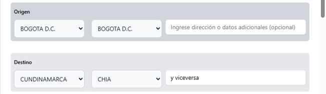 Formulario Crear FUEC con origen y destino